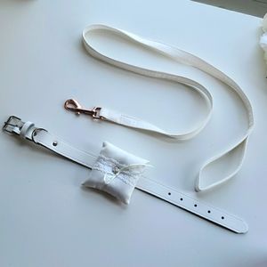 Dog ring bearer wedding collar and white leash